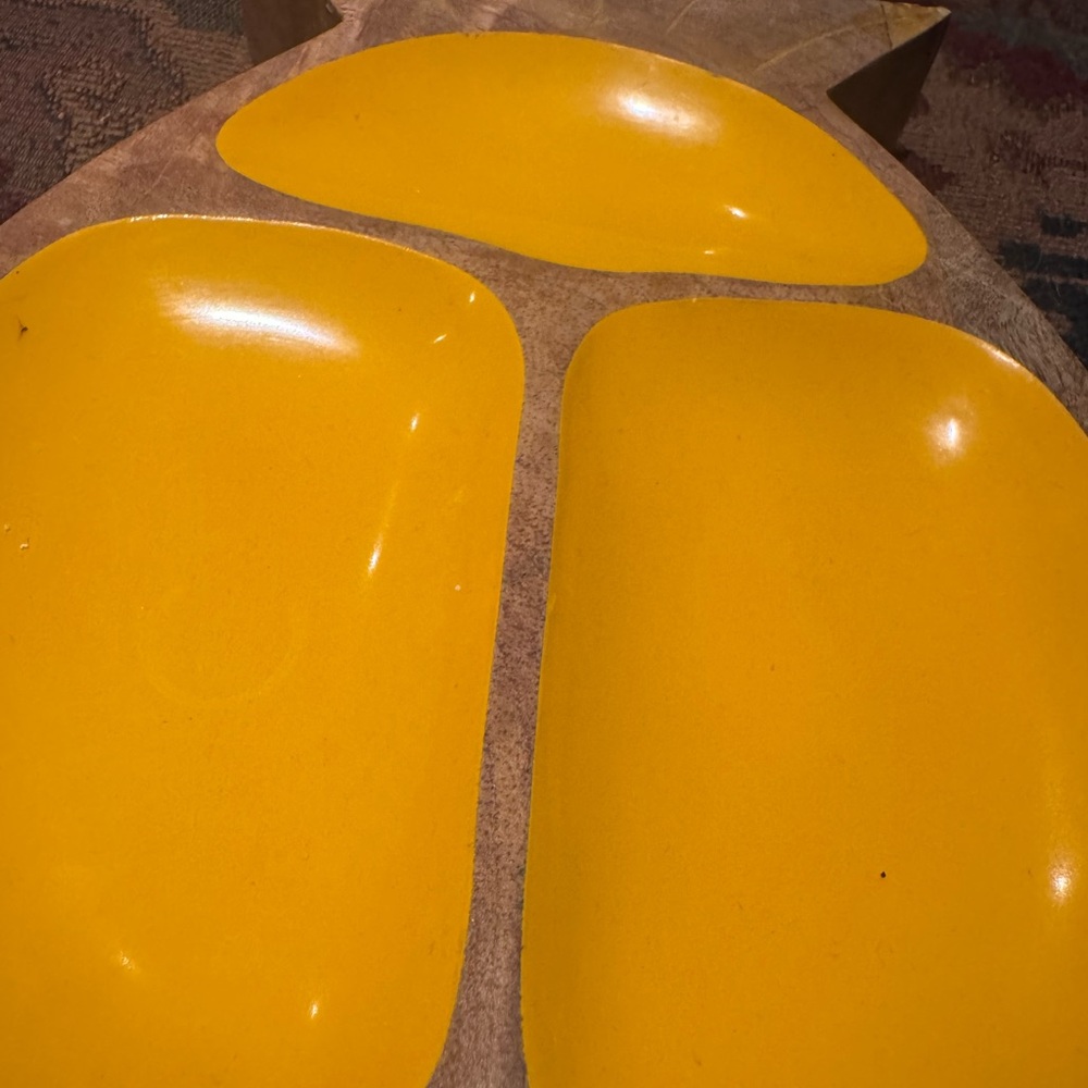 MCM Wooden Pineapple Shaped Tray with Yellow Accents - Picture 2 of 8